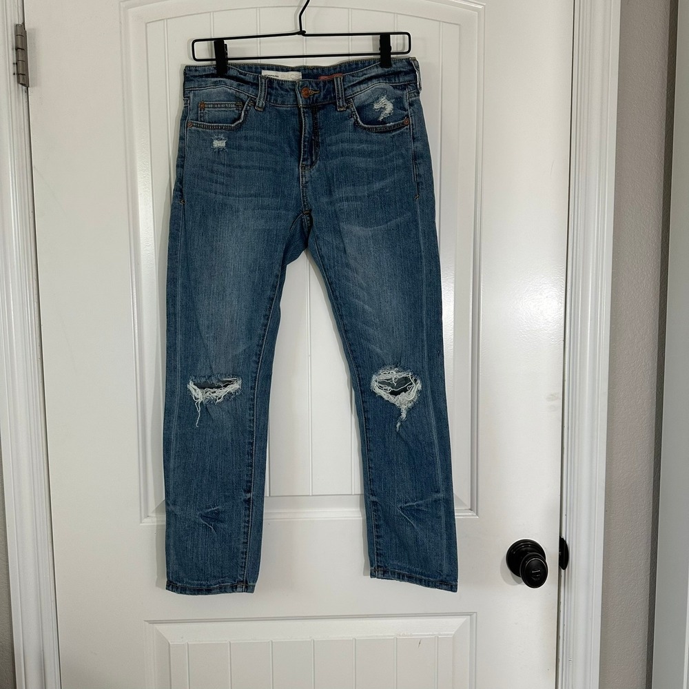 Anthropologie Pilcro Slim‎ Boyfriend Distressed Jeans Denim Petite Size 26